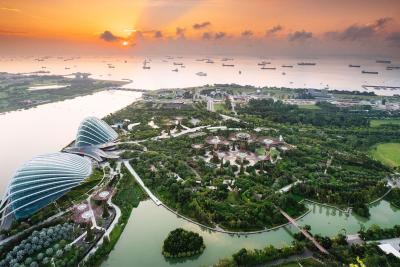 sunset view of Singapore overlooking Gardens by the Bay