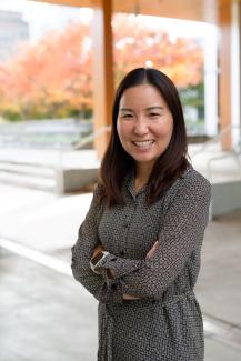 individual full-body photo shoot outside DSI building