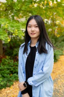 individual full-body photo shoot outside DSI building